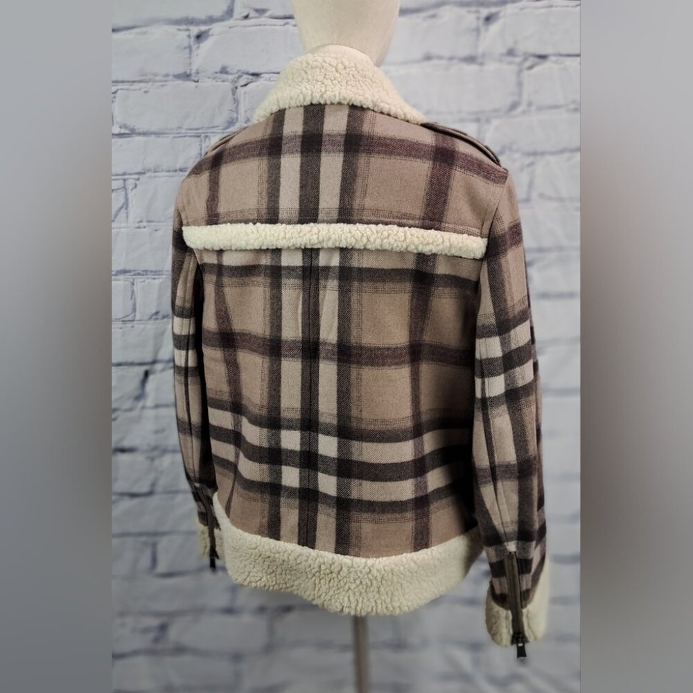 Burberry Brit Women's Wool Jacket Nova Check Faux Shearling Winter Bomber 12 US - Picture 5 of 16